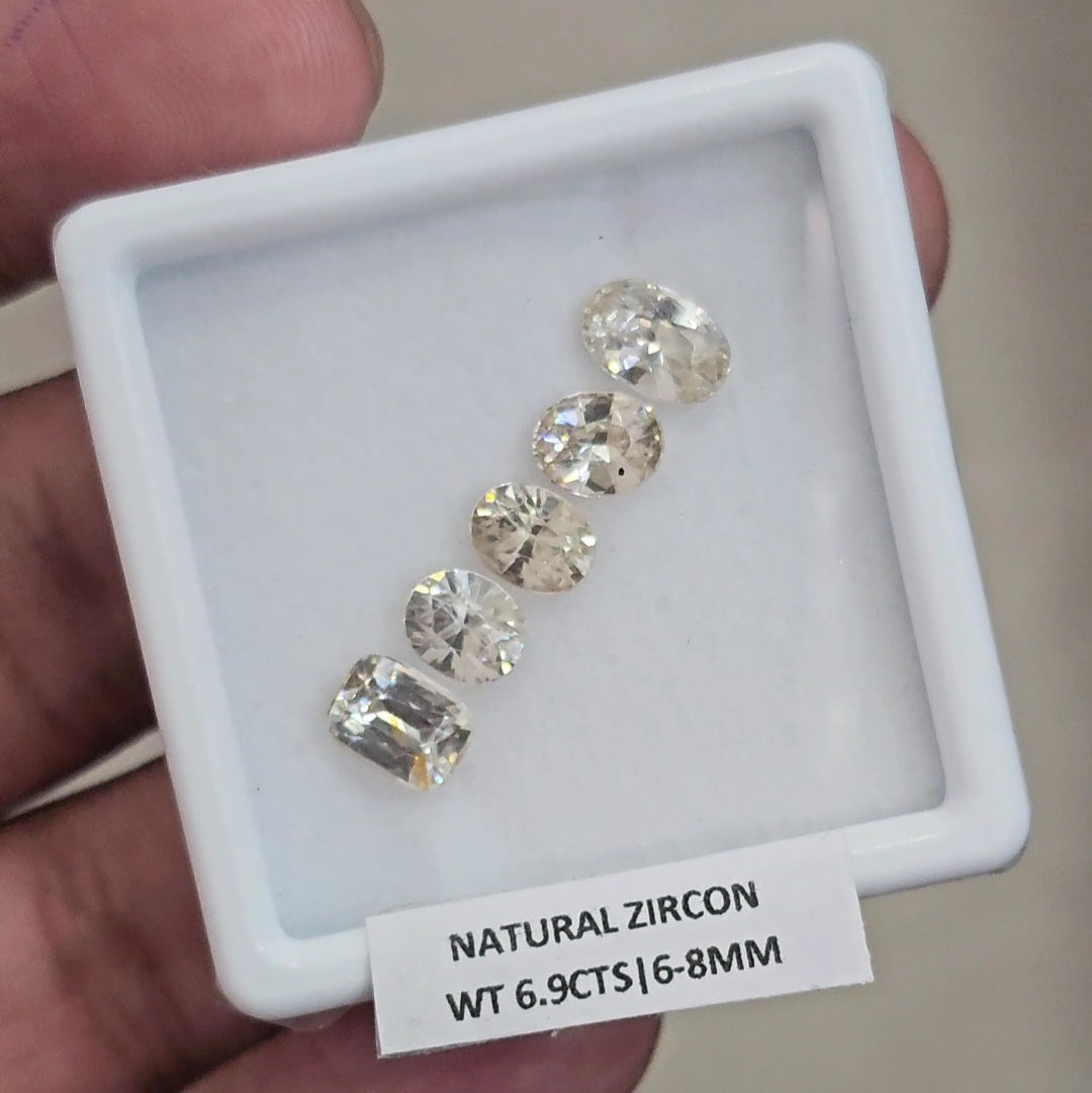5 Pcs Natural Zircon Faceted Ceylon Unheated| Oval & Rectangle | Size: 6-8mm