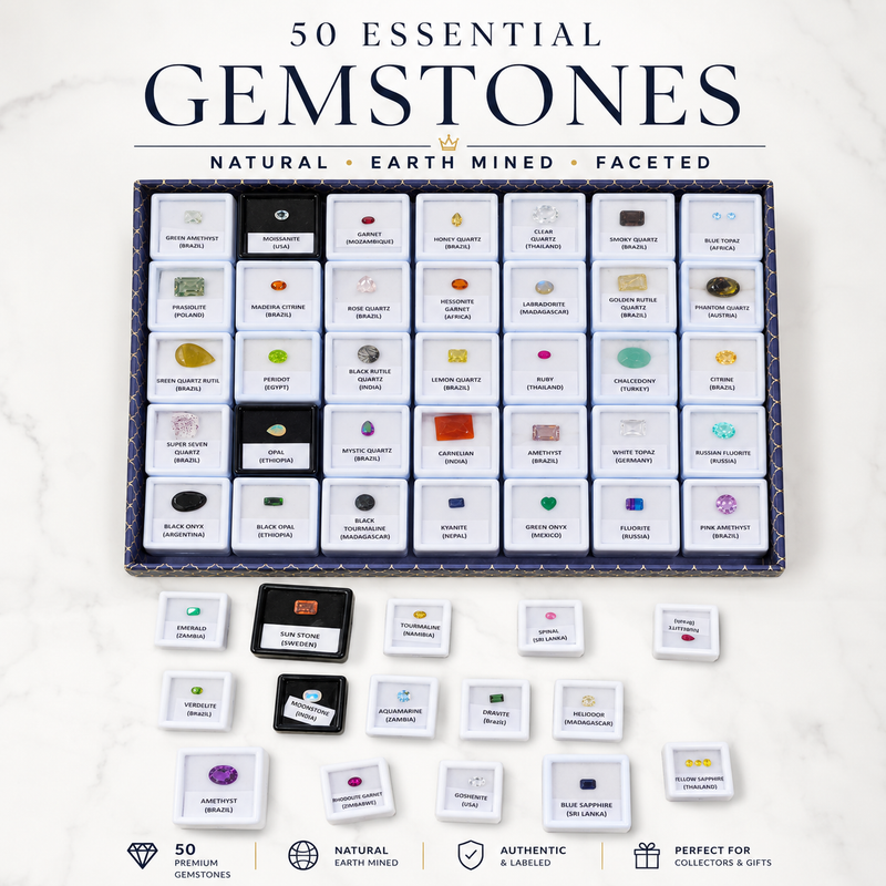50 Essential Faceted Gemstones Collection Box | Labeled | Natural Earth Mined Gemstones