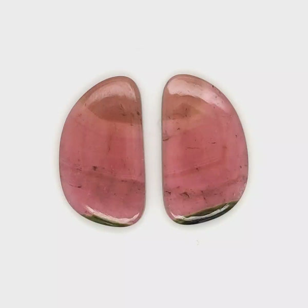 1 Pair Of Natural Watermelon Tourmaline Slice | Size:27x15mm | With Certificate