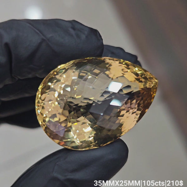 Natural Big Size Citrine Checkerboard Cut | Pear | Size: 35x25mm