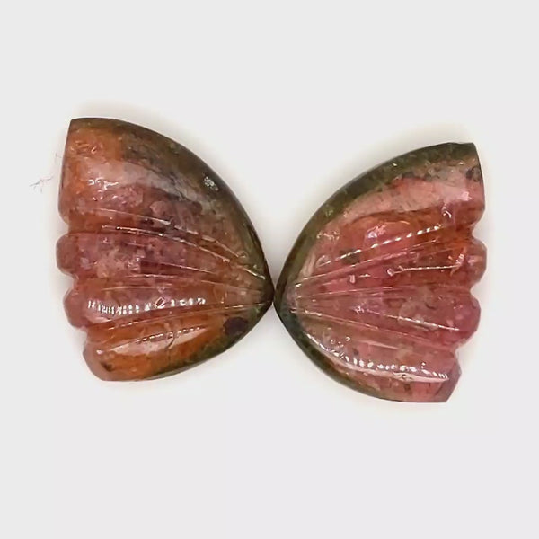 Natural Watermelon Tourmaline Butterfly Carved Pair | Size:17x13mm