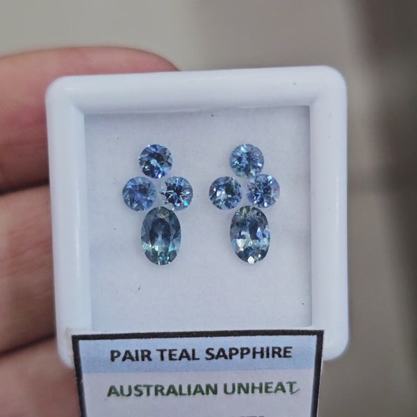 2.4cts Pair Natural Australian Teal Sapphire | 3-6mm| Oval & Round |Unheated