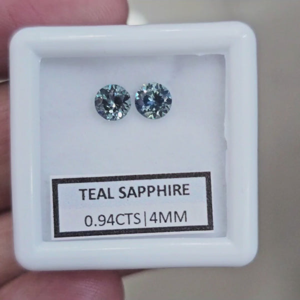 0.94cts  Pair Natural Australian Teal Sapphire | 4mm| Round | Unheated