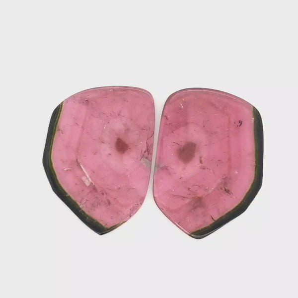 1 Pair Of Natural Watermelon Tourmaline Slice | Size:40x29mm | With Certificate