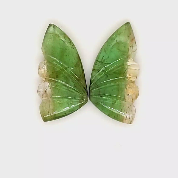 Natural Watermelon Tourmaline Butterfly Carved Pair | Size:20x10mm