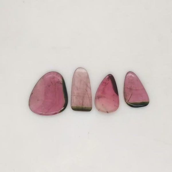 4 Pcs Of Natural Watermelon Tourmaline Slice | Size:18-22mm | With Certificate