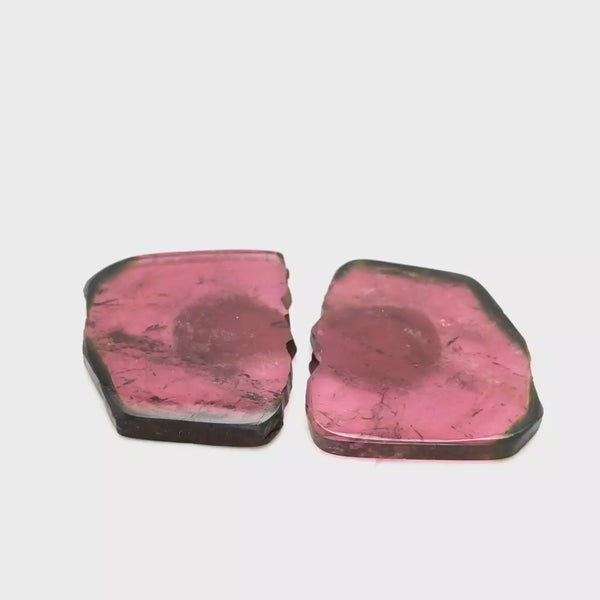 1 Pair Of Natural Watermelon Tourmaline Slice | Size:42x32mm | With Certificate