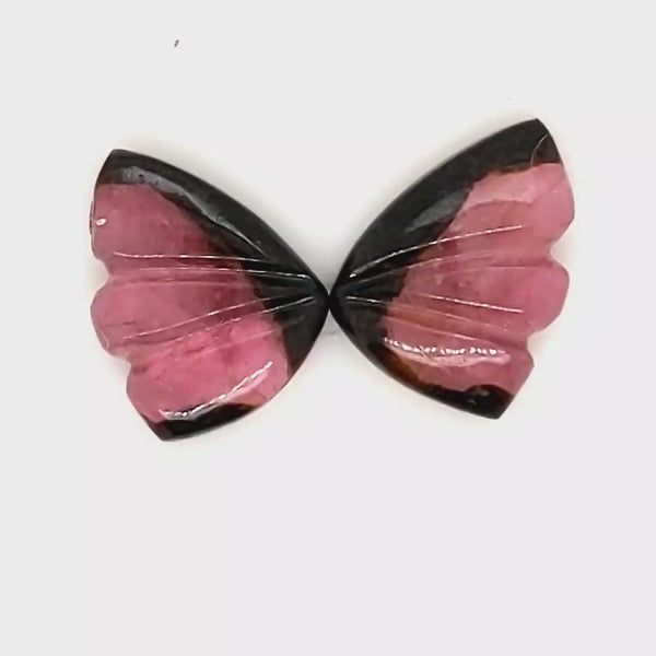 Natural Watermelon Tourmaline Butterfly Carved Pair | Size:12x8mm