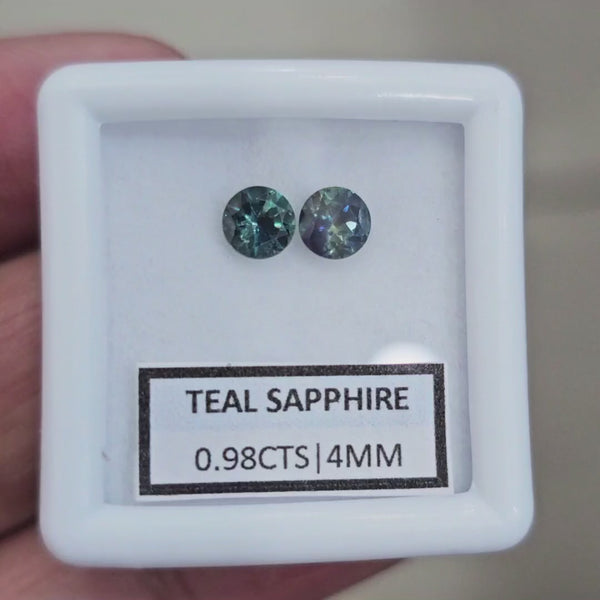 0.98cts  Pair Natural Australian Teal Sapphire | 4mm| Round | Unheated