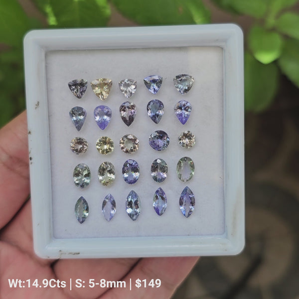 25 Pcs Of Natural Unheated Tanzanite Faceted Gemstone | Shape: Mix | Size:5-8mm