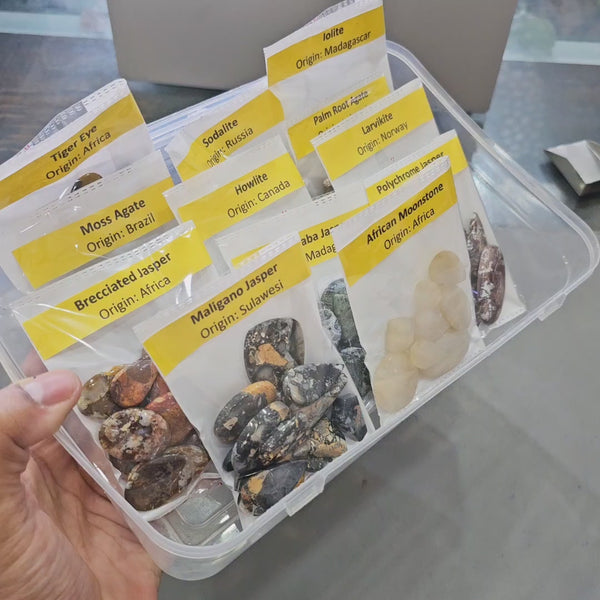 Halloween Gemstone Cabochon Box | 12 Varieties, 1KG | Labeled Natural Stone:  Iolite, Moonstone, Larvikite More