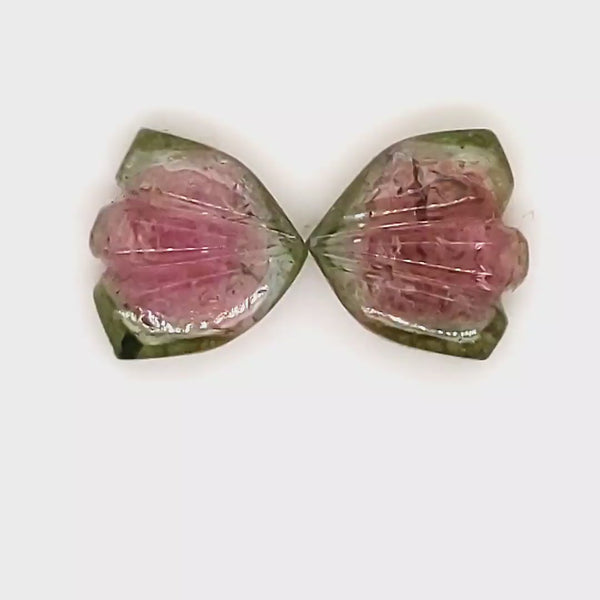 Natural Watermelon Tourmaline Butterfly Carved Pair | Size:10mm