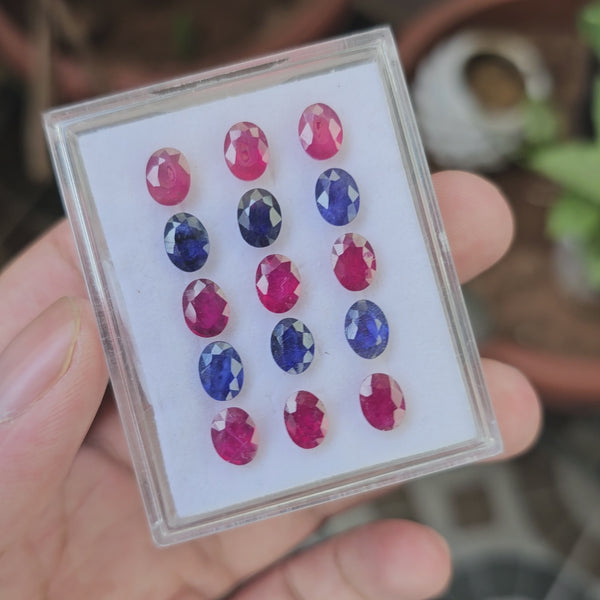 15 Pcs Of Natural Ruby & Sapphire Faceted Gemstone | Shape: Oval | Size:8x6mm