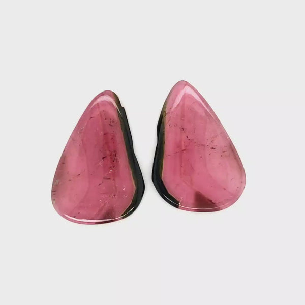 1 Pair Of Natural Watermelon Tourmaline Slice | Size:29x20mm | With Certificate