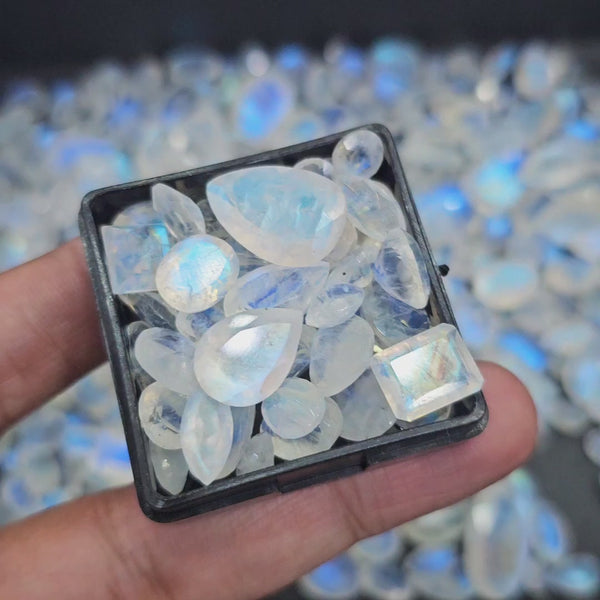 Week1: 100Cts Natural Rainbow Moonstone Faceted Gemstones | 6–12mm | 25–30 Pcs | AAA Quality