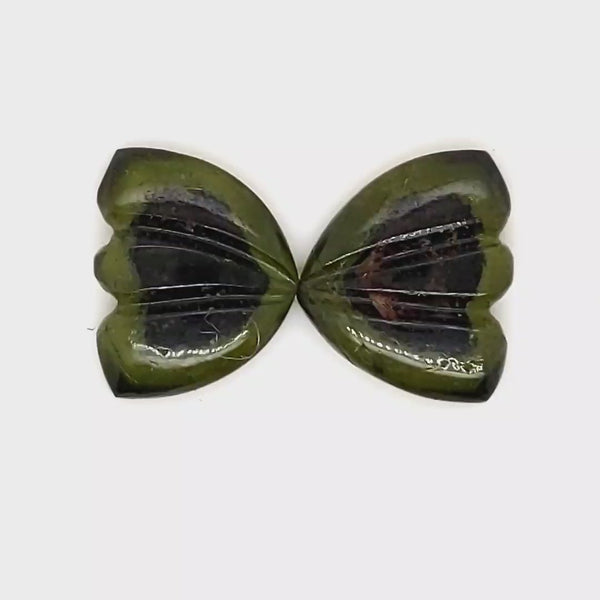 Natural Watermelon Tourmaline Butterfly Carved Pair | Size:13x11mm