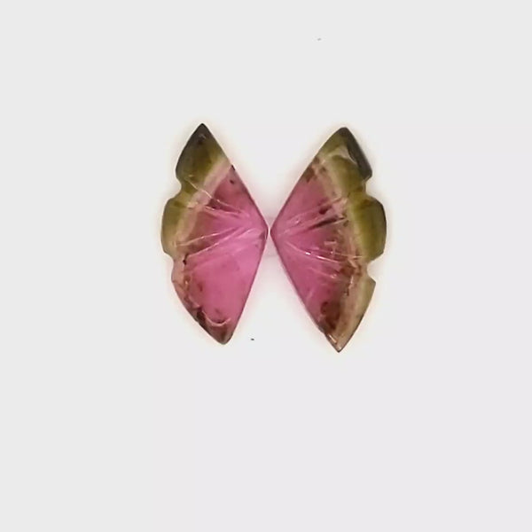 Natural Watermelon Tourmaline Butterfly Carved Pair | Size:11x6mm