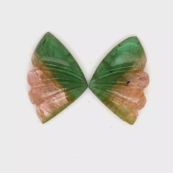 Natural Watermelon Tourmaline Butterfly Carved Pair | Size:22x15mm