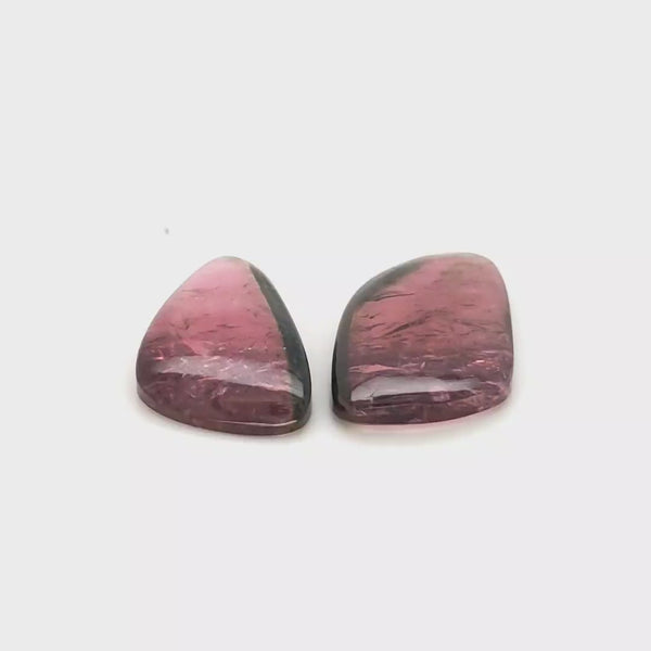 1 Pair Of Natural Watermelon Tourmaline Slice | Size:33x16mm | With Certificate