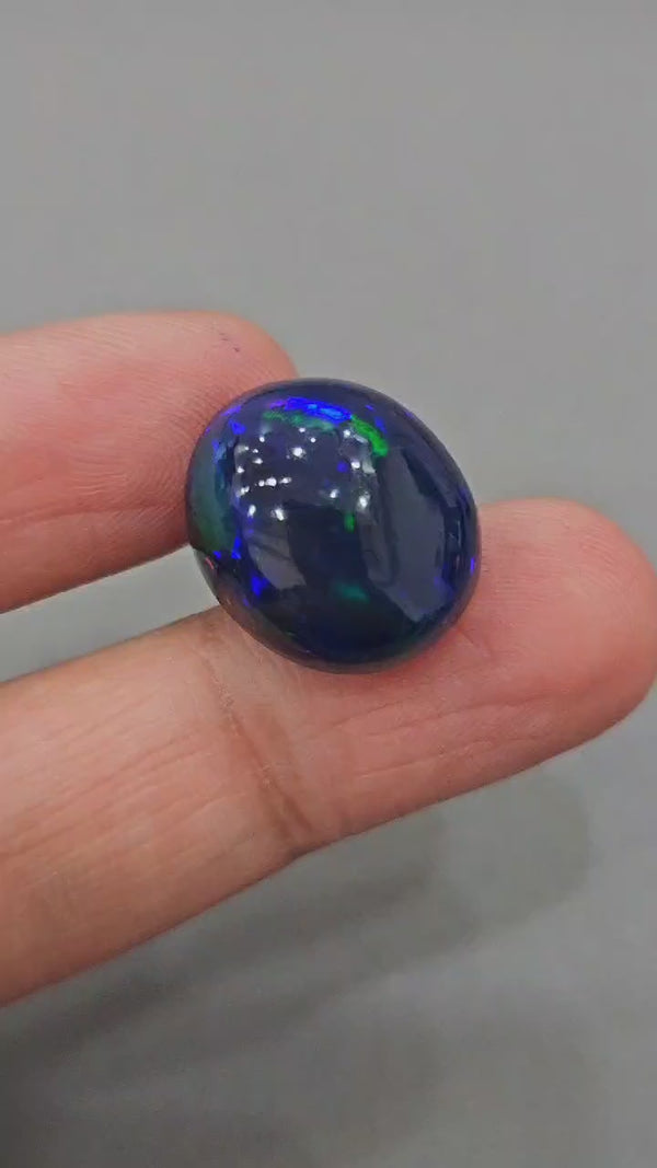 Natural Ethiopian Black Smoked Opal Cabochon | Oval| Size: 20x17mm | 17.9 Cts