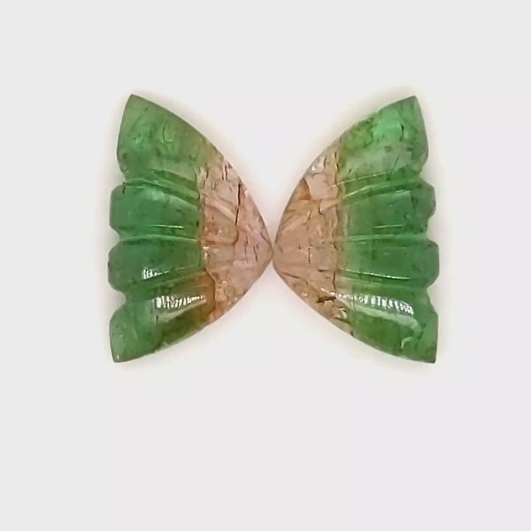 Natural Watermelon Tourmaline Butterfly Carved Pair | Size:15x9mm