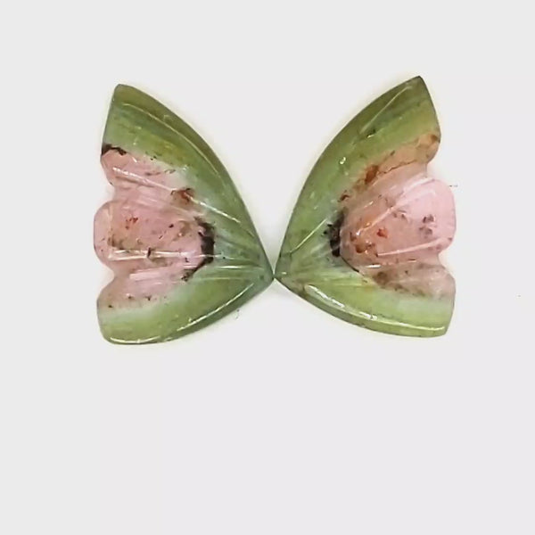 Natural Watermelon Tourmaline Butterfly Carved Pair | Size:13x9mm