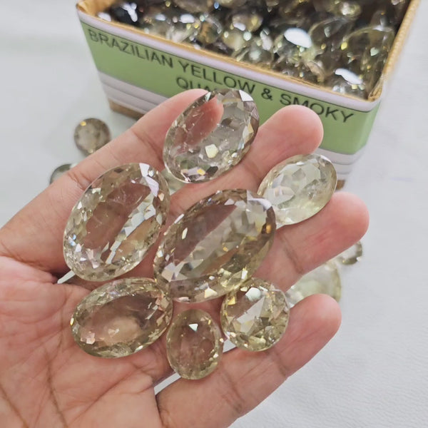250/500 Grams Brazilian Yellow & Smoky Quartz Faceted Lot | 40–50 Pcs | 18–40mm | Natural Mixed Quartz