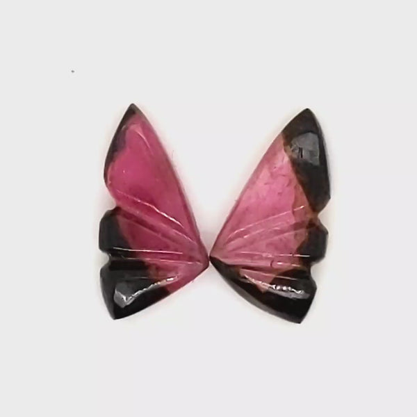 Natural Watermelon Tourmaline Butterfly Carved Pair | Size:11x6mm