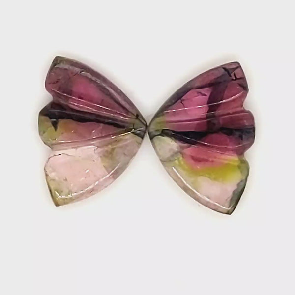 Natural Watermelon Tourmaline Butterfly Carved Pair | Size:13x9mm