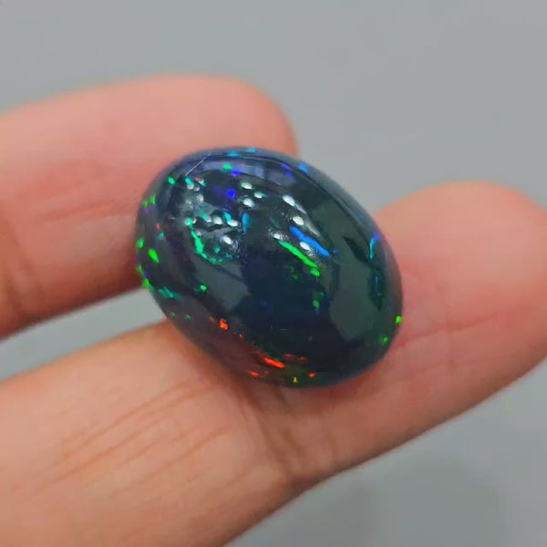 Natural Ethiopian Black Smoked Opal Cabochon | Oval | Size: 22x16mm | 18.5 Cts