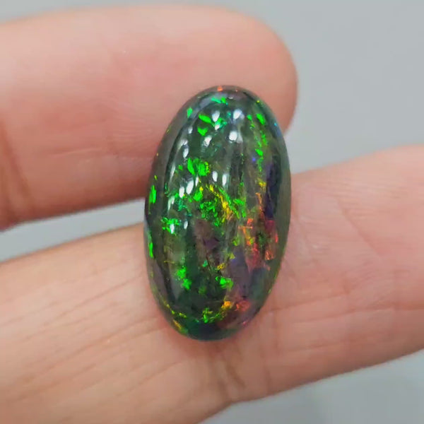 Natural Ethiopian Black Smoked Opal Cabochon | Oval | Size: 20x12mm | 6.8 Cts