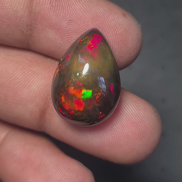 Natural Ethiopian Black Smoked Opal Cabochon| Pear| Size: 20x14mm | 12.3 Cts