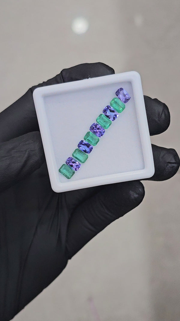 10 Pcs Natural Emerald & Tanzanite AAA+ Faceted | Shape: Rectangle | Size: 6x4mm