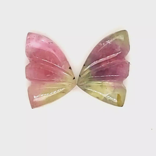 Natural Watermelon Tourmaline Butterfly Carved Pair | Size:11x7mm