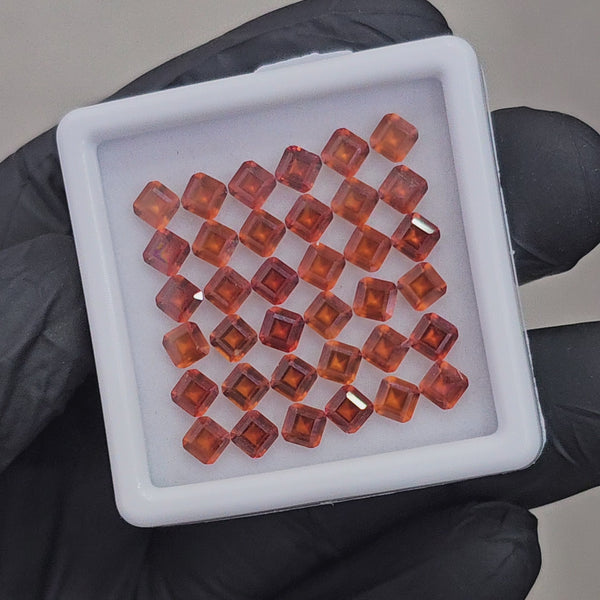 36Pcs of Natural Orange Garnet Faceted | Square | Size: 4mm