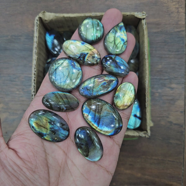 150 Pcs of Multi Fire Labradorite Cabochon | 18mm to 25mm size box | Flash in all Pieces