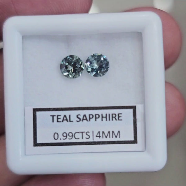 0.99cts  Pair Natural Australian Teal Sapphire | 4mm| Round | Unheated