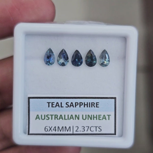 2.37cts  Natural Australian Teal Sapphire | 6X4mm| Pear | Unheated