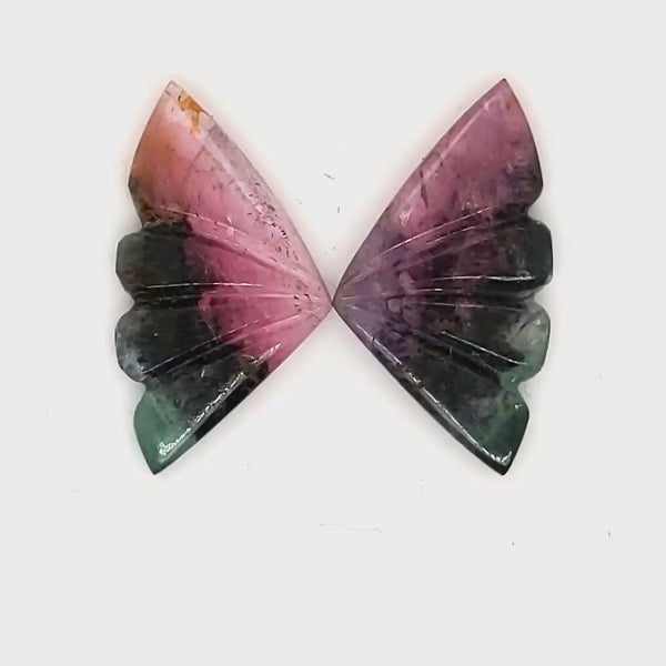 Natural Watermelon Tourmaline Butterfly Carved Pair | Size:20x11mm