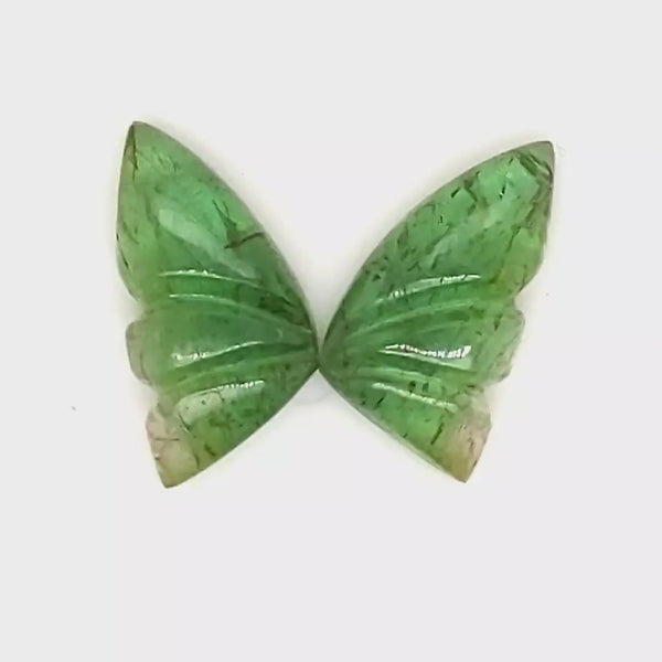 Natural Watermelon Tourmaline Butterfly Carved Pair | Size:13x7mm