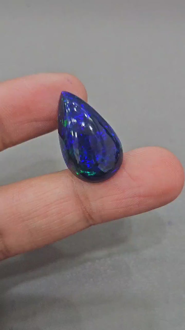 Natural Ethiopian Black Smoked Opal Cabochon | Pear | Size: 26x15mm | 15.4 Cts