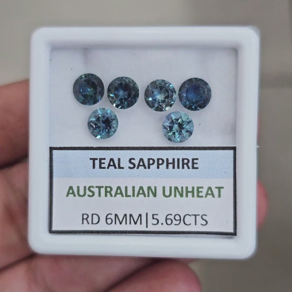 5.69cts  Natural Australian Teal Sapphire | 6mm| Round | Unheated