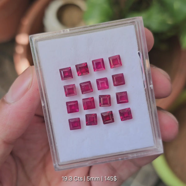 16 Pcs Of Natural Ruby Faceted Gemstone | Shape: Sqaure Size:5mm