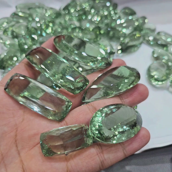 500 Carats Top Quality Jumbo Prasiolite Faceted Gemstones | 35–60mm | 4-5Pcs