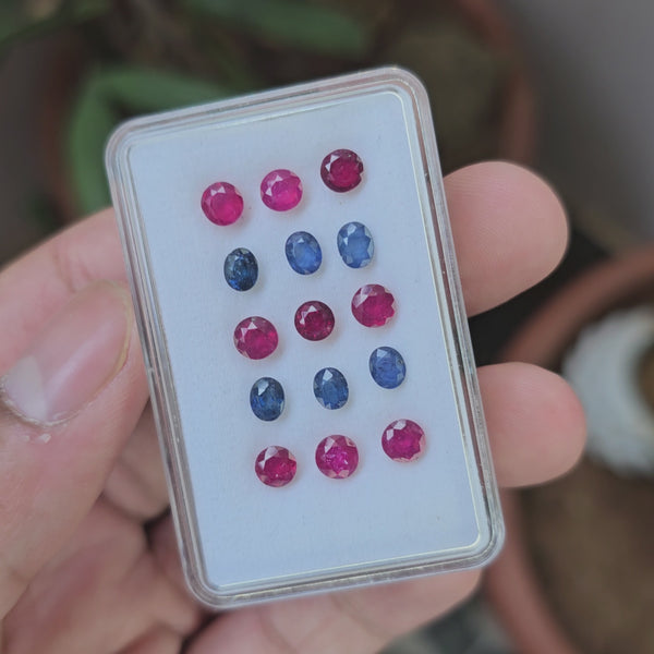 15 Pcs Of Natural Ruby & Sapphire Faceted Gemstone | Shape: Oval & Round | Size:5mm