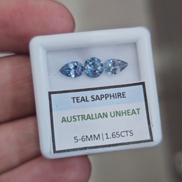 1.65cts  Natural Australian Teal Sapphire | 5-6mm| Round & Pear |Unheated