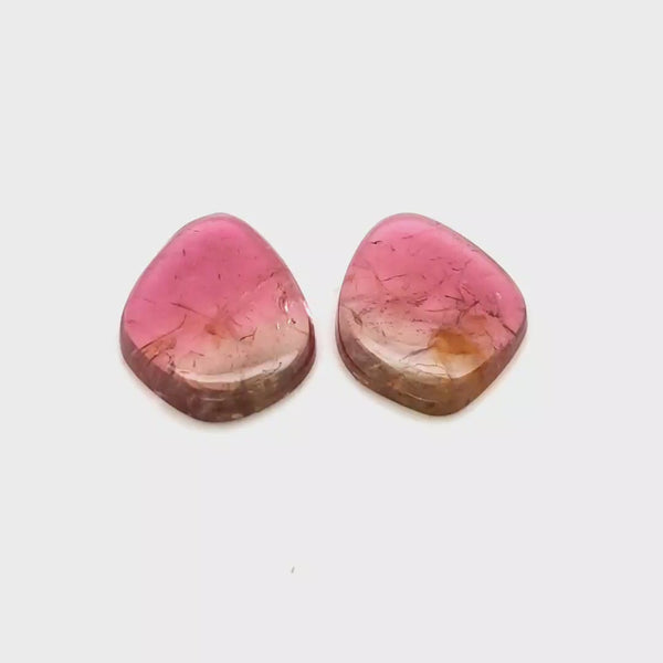 1 Pair Of Natural Watermelon Tourmaline Slice | Size:26x17mm | With Certificate