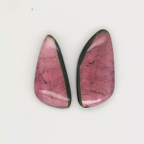 1 Pair Of Natural Watermelon Tourmaline Slice | Size:33x16mm | With Certificate