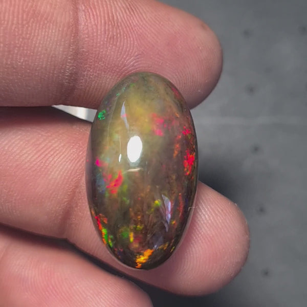 Natural Ethiopian Black Smoked Opal Cabochon| Oval| Size: 25x14mm | 15.6 Cts