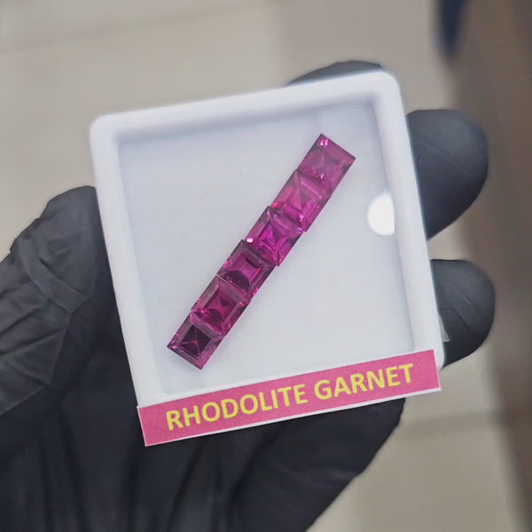 6 Pcs Natural Rhodolite Garnet Faceted | Shape: Square | Size: 6mm